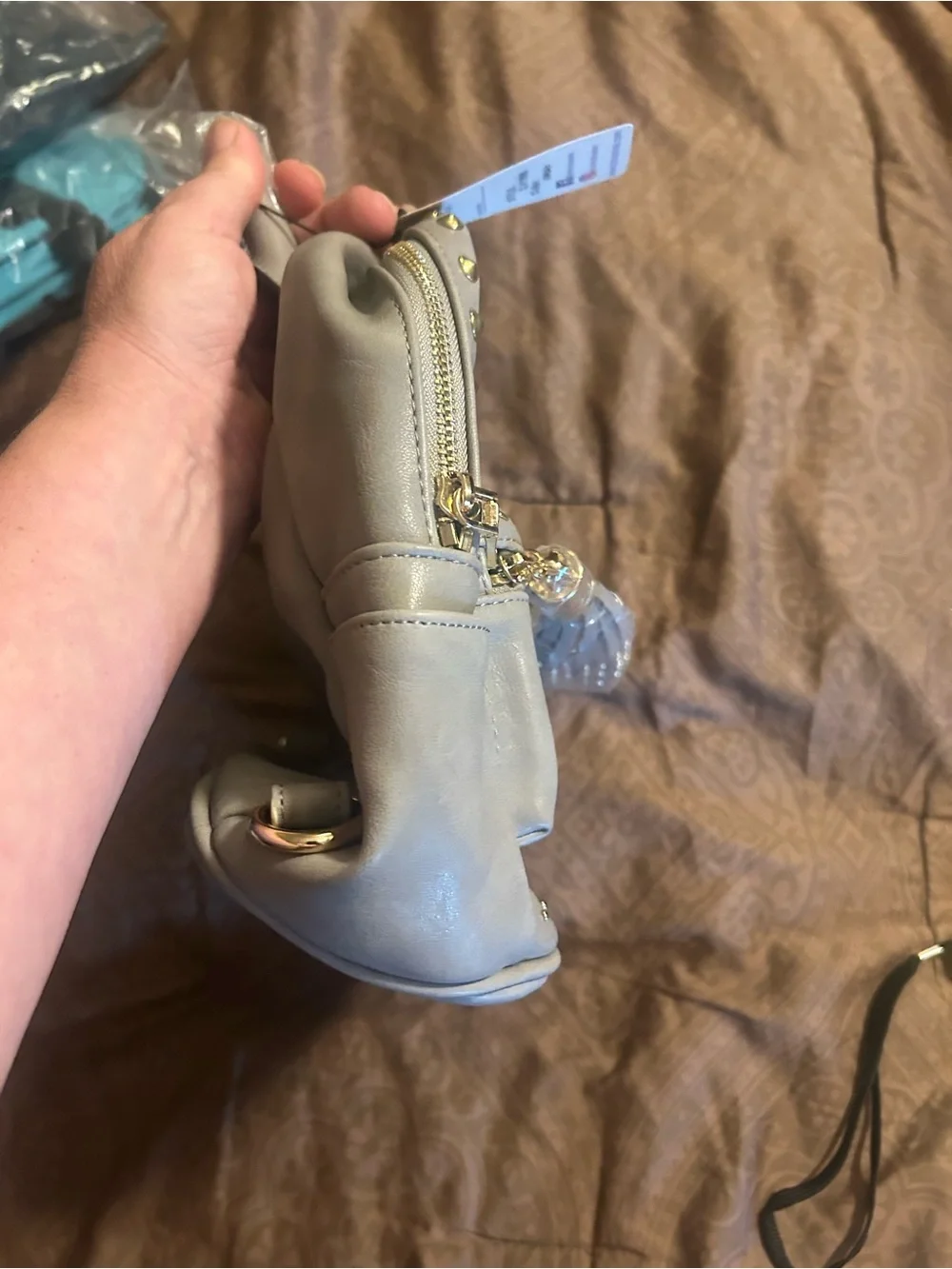 Studded Gray  Backpack with Tassel Accent